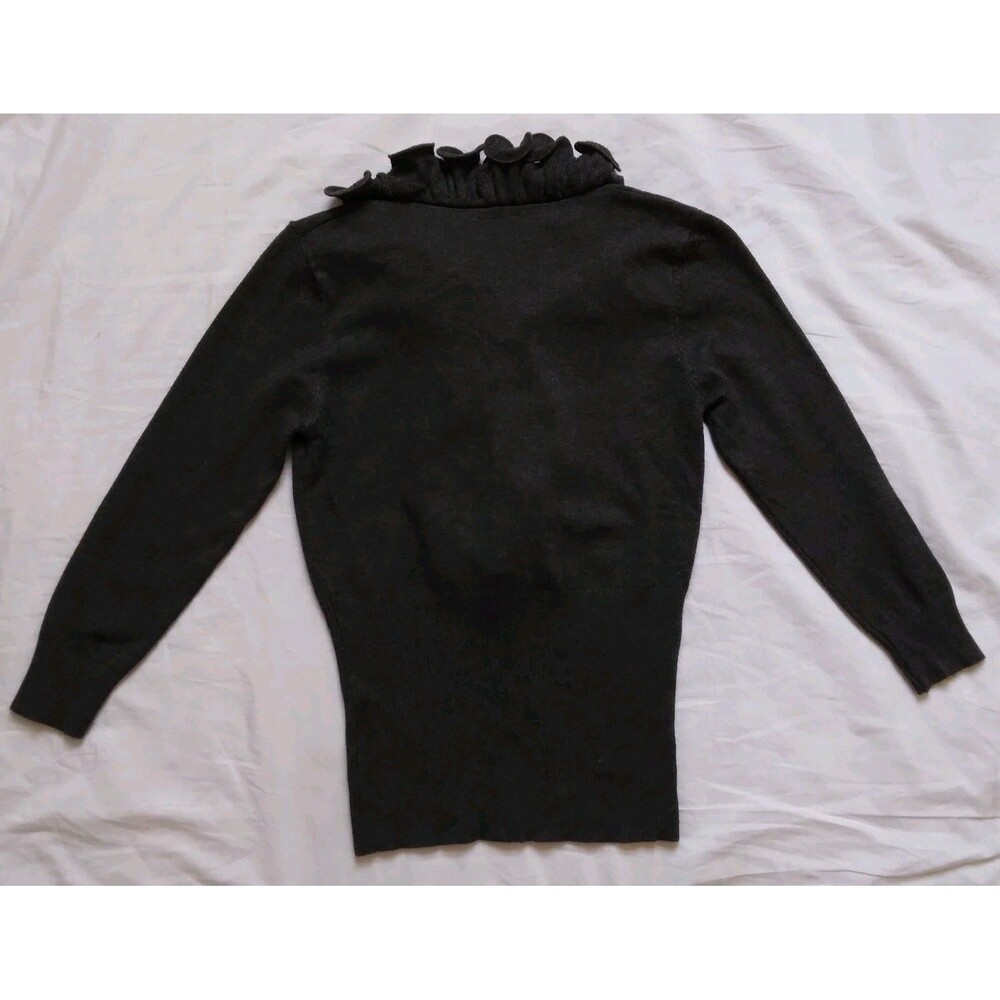 Vila Milano Ruffle Neckline Sweater Gray V Neck 3/4 Sleeve Career Womens Medium - Picture 6 of 9